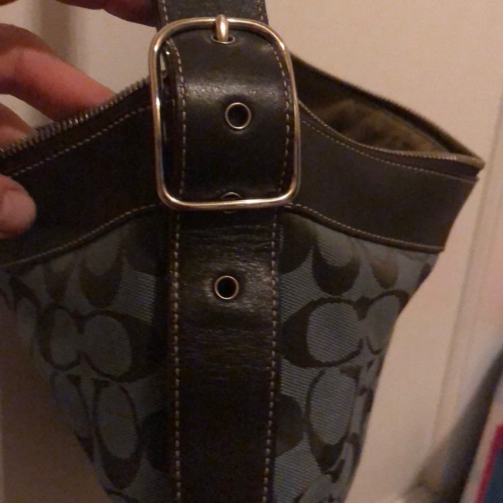 Coach handbag Blue logo canvas brown leather - Picture 7 of 8